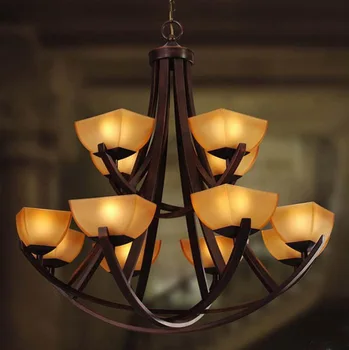 Mode Europa Style Smedejern, Trappe Lampe Dobbelt Lag 12 Hoveder Amerikansk Store Vedhæng Lys Til Hjemmet Parlor Spise Seng