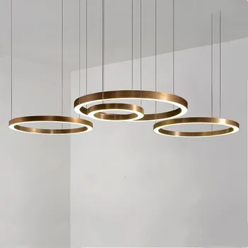 Enkel Guld Moderne LED Pendel lamper Ring Akryl Droplight Rustfrit stål Spisestue Hængende Pendel Lampe Belysning