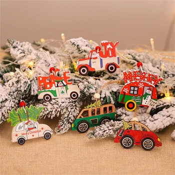 3PC Træ-juletræspynt Elk Bil Hængende Vedhæng Nye År Julepynt Til Home Party Jul nytår