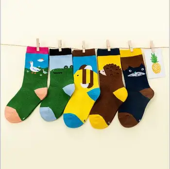 5Pairs/masse 2020 forår og efterår ny børns sokker af bomuld cartoon animal mønster kombineret baby sokker