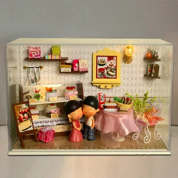 LED sød kage shop dukke hus møbler diy dukkehus i træ diy dukkehus miniature, dukkehus møbler børn hjem Toy gave