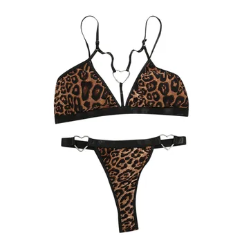 Sexet Kvinder Lace Lingeri Sæt Leopard Bh+g-streng Hjerte ring Bh Undertøj, Bikini Sexy Lace Pyjamas Sæt Pijamas Feminino