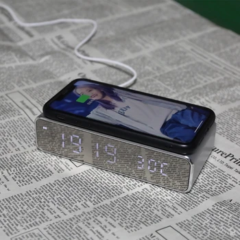 Mobiltelefon Trådløse Oplader Hjem Soveværelse Termometer Desktop Vækkeur X6HD