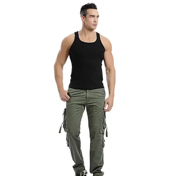 Mænd Taktiske Cargo Bukser Bomuld Bukser med Baggy Multi-lomme Fritid Solid Farve Hær Militære Overalls Plus Størrelse 40