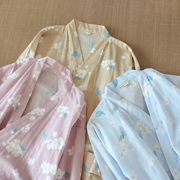 Natkjole Pyjamas Kvinders Nattøj Kimono Forår Og Efterår Bomulds-Gaze Robe Sved Dampende Tøj Yukata Home Service Robe