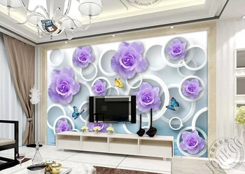 Brugerdefineret blomster tapet 3D, lilla rose vægmalerier til stuen soveværelse TV baggrund væggen vandtæt papel de parede