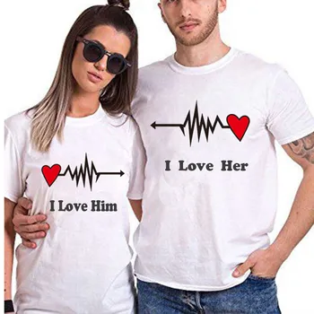 Sommer T-shirts Par Drenge Korte Ærmer Valentine ' s Day Brev Udskrivning Slank Toppe Bluse Mand Kvinde Tøj