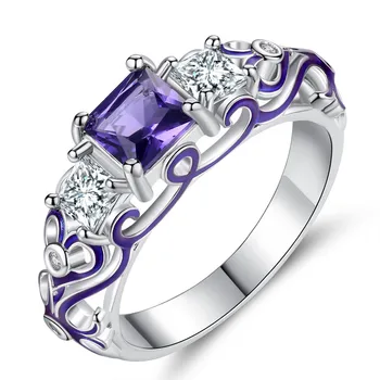 Ametyst ædelsten zircon diamant Ringe sæt til kvinder lilla krystal hvid emalje guld farve anillos smykker party mode bijoux