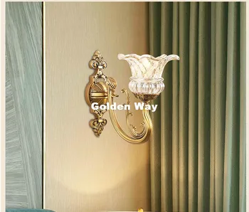 Gratis Forsendelse Kobber Klassiske Europæiske Golden LED Messing Væg Lampe Messing Wall Sconces Med Skygge Moderne Messing væglampe Glansmetalpræparater