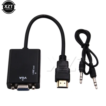 NYE HDMI til VGA-Adapter Mandlige og Kvindelige HDMI VGA Konverter med 3,5 mm Jack Aux Audio Kabel-HD Adapter til XBOX 360, PS3 HDTV