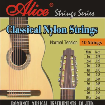 Klassisk Guitar Strenge ALICE 10 Strenge Serie 026-063 forsølvet kobberlegering Sår Normal Spænding Nylon Wire Musik