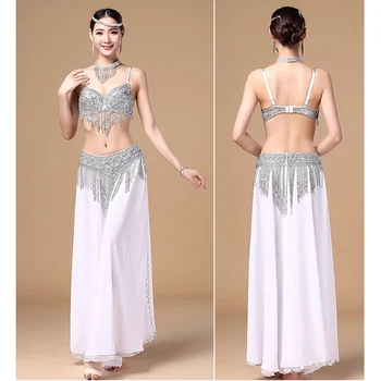 Ny Ydelse Dancewear Mavedanser Tøj Professionelle Kvinder Egyptiske Mavedans Bh, Nederdel, Bælte Oriental Beaded Mavedans