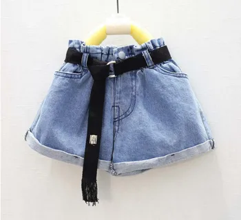 Børn Tøj Sommer Børn Piger Jeans Shorts med Sort Bælte Cowboy Børn Casual Hot Korte Bukser Mode Pocket Denim Shorts