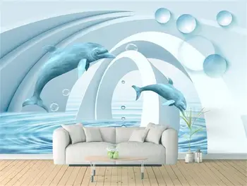 Brugerdefinerede 3d-foto tapet til børneværelset vægmaleri 3d Mode blue dolphin buer maleri TV baggrund af ikke-vævet tapet til væggen 3d