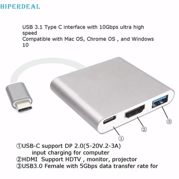 HIPERDEAL Nye puertos usb-multipla Type C USB-3.1-USB-C 4K HDMI-USB3.0-Adapter 3-i-1-Hub Til Apple Macbook Forsendelse