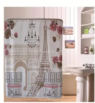 Tegnefilm Eiffeltårnet Design badeforhæng Badeværelse Vandtæt Mildewproof Polyester Stof Med 12 Kroge 180cm*180cm