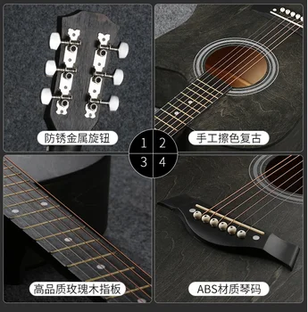 38 tommer Guitar Guitarra Akustisk Guitar for Begyndere 6 Strenge Basswood og med Guitar tilbehør tasker