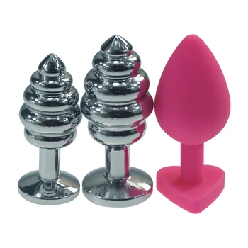 3pcs som 1 sæt Store mellemstore små silikone stål anal plug hjertet tråd form metal butt indsætte gay anus sex toy produkt