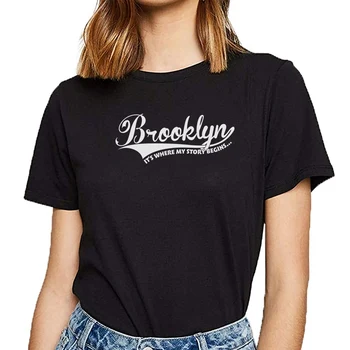 Toppe, T-Shirt Kvinder brooklyn dets hvor min historie begynder Humor Hvid Bomuld Kvindelige Tshirt