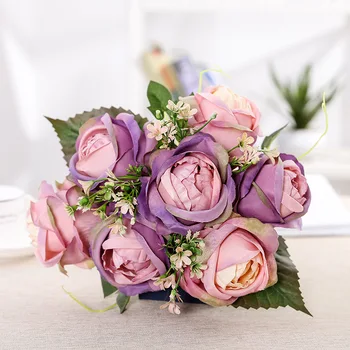 Europen Stil, Høj Kvalitet 7 Hoveder Rose Buket Kunstige Anlæg Bryllup Dekoration Ornamenter Stråle Blomster Engros