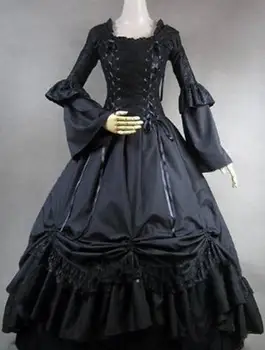 Sorte Lange Ærmer, Flæser 18th Century Gothic Victorianske Kjoler Halloween Victorianske Bold Kjoler/festkjole