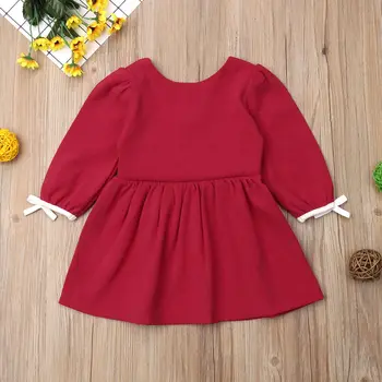 Søde lille barn baby pige kjole med lange ærmer komfortable røde prinsesse kjole udendørs fashion party dress