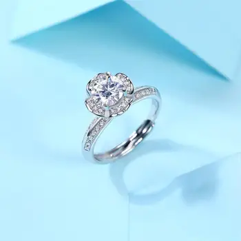 ANZIW 925 Sterling Sølv Moissanite Diamant 1,0 CT Udsøgt Halo Engagement Ring Justerbar Størrelse For Smykker Gave