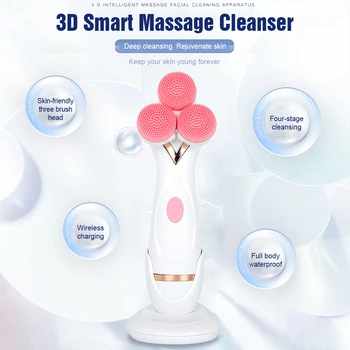Facial Cleansing Børste Sonic El-Face Cleanser Vandtæt Soft Deep Pore Massage 3 Hoveder 2 Tilstande