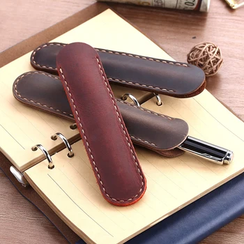 Håndlavet Ægte Læder Blyant Bag Koskind Fountain Pen Taske Holder Til Rejse Tidende Vintage-Stil Tilbehør