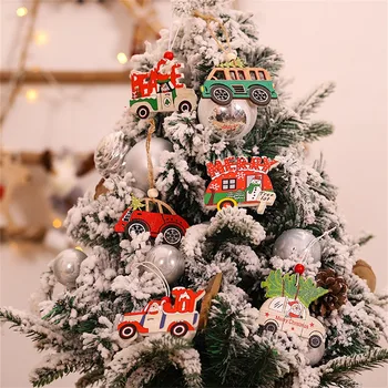 3PC Træ-juletræspynt Elk Bil Hængende Vedhæng Nye År Julepynt Til Home Party Jul nytår
