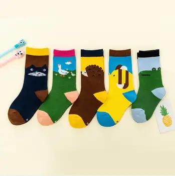 5Pairs/masse 2020 forår og efterår ny børns sokker af bomuld cartoon animal mønster kombineret baby sokker