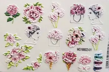 Hot Sælger 6d Cubic Nail Stickers DIY Graverede Blomster Nail Decals Nail Art Negle Dekoration