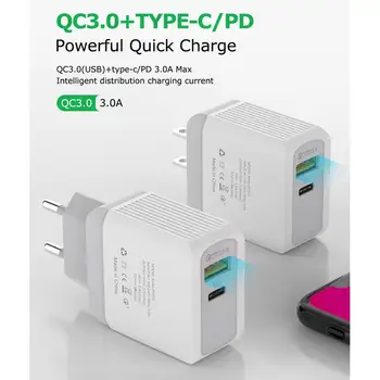 18W Hurtig Oplader 3.0 USB Type-C Oplader Til Mobiltelefon QC 3.0 Hurtig Opladning OS, EU, UK Stik Adapter