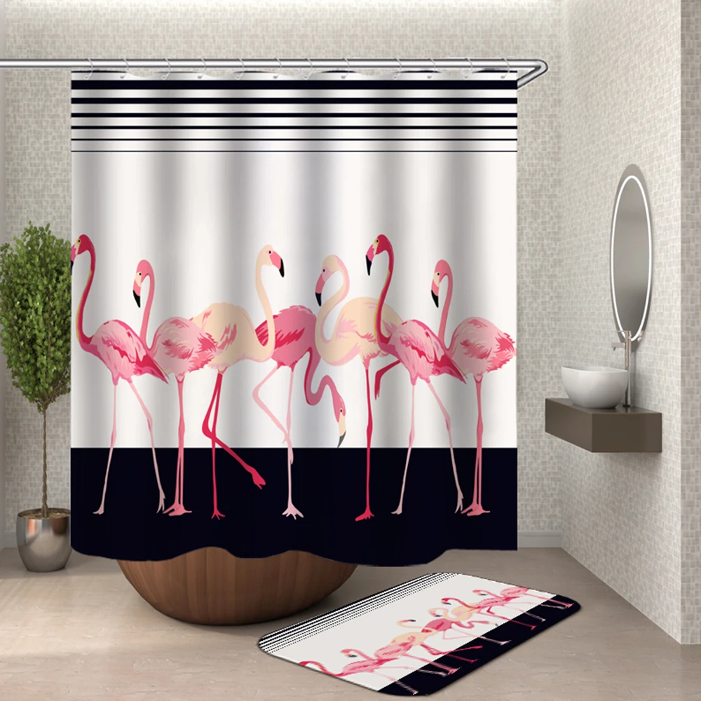 Maleri Badeforhæng Pink Flamingo Rideau De Douche Cortina Tropiske Dyr Badeværelse Maleri Flamingo Tilbud | Badeværelse produkter Basilicohaslev.dk